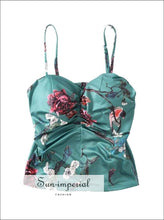Sun-imperial Women Padded Cup Floral Print Camisole Cup detail Satin Camis High Street Fashion