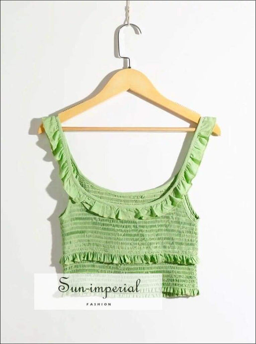 Sun-imperial Women Petite Shirred Cami top with Ruffle Details Smocked Cami top High Street Fashion