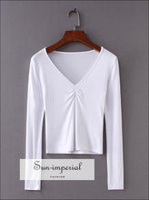 Sun-imperial Women Plunging Neck Ruched detail Split Tee High Street Fashion