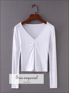 Sun-imperial Women Plunging Neck Ruched detail Split Tee High Street Fashion