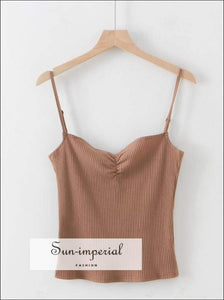 Sun-imperial Women Ruched front Sweetheart Neck Ribbed Camis top High Street Fashion