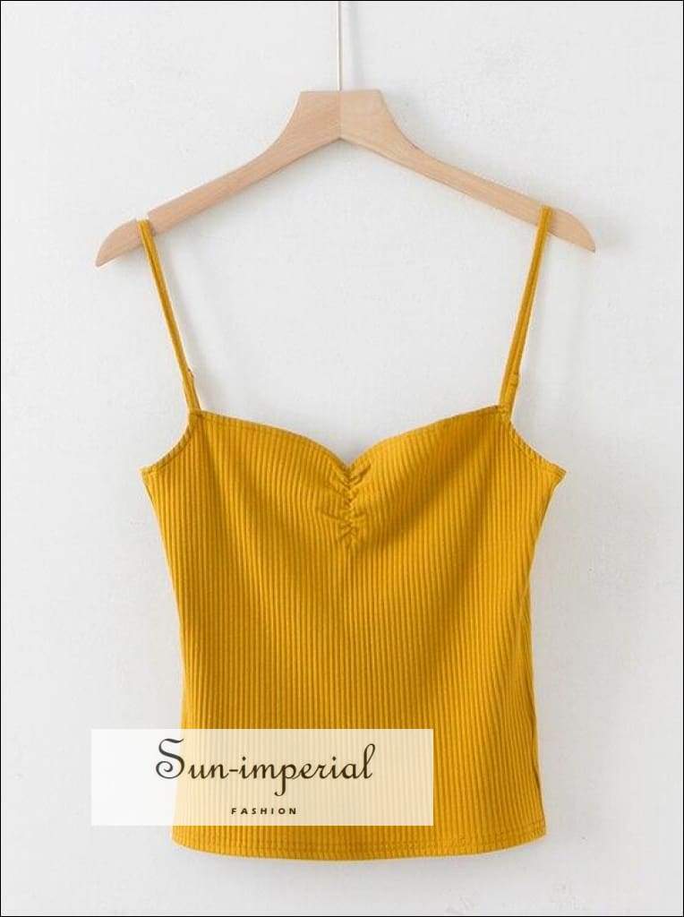 Sun-imperial Women Ruched front Sweetheart Neck Ribbed Camis top High Street Fashion