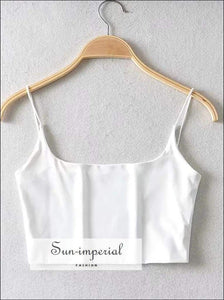 Sun-imperial Women Square Neck Crop Cami with Skinny Straps Two Layers Cami top High Street Fashion