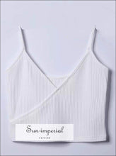 Sun-imperial Women Strappy Crop Cami Tops Ribbed Jersey V-neck Wrap top Cropped Camisole High Basic style, cami, cami strap, sleeveless, 