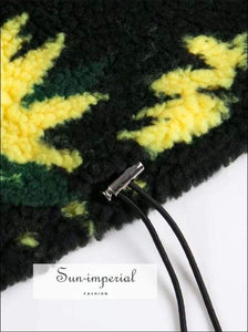 Sun-imperial Women Sunflower Print Half Zip Fleece Sweatshirt with Drawstring Hem High Street