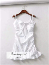 Sun-imperial Women Sweetheart Neck Mini Cami Dress Knot front Ruffles Hem High Street cami strap, dress, quality mini short dress 
