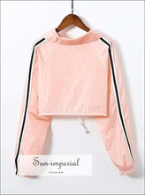 Sun-imperial Women Three Buttons front Drawstring Hem Crop Jacket with side Stripes High Street