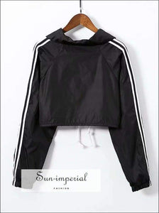 Sun-imperial Women Three Buttons front Drawstring Hem Crop Jacket with side Stripes High Street