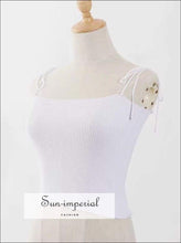 Sun-imperial Women Tie Shoulder Rib Knitted Cami top Crop top High Street Fashion