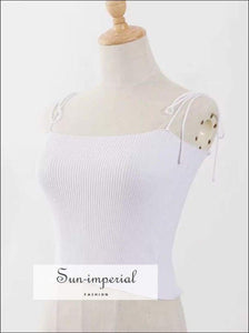 Sun-imperial Women Tie Shoulder Rib Knitted Cami top Crop top High Street Fashion