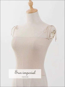 Sun-imperial Women Tie Shoulder Rib Knitted Cami top Crop top High Street Fashion