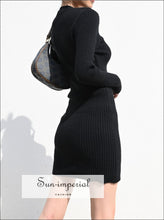 Sun-imperial Women v Neck Ribbed Knitted Long Sleeve Bodycon Mini Dress Sun-Imperial V United States