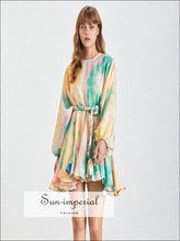Women's A-line tie-dye puff sleeve dress