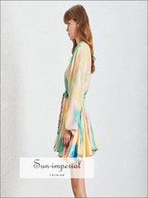 Women's A-line tie-dye puff sleeve dress