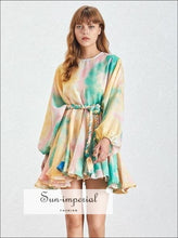 Women's A-line tie-dye puff sleeve dress