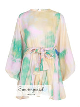 Women's A-line tie-dye puff sleeve dress