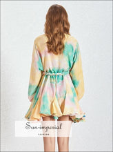 Women's A-line tie-dye puff sleeve dress