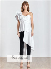 Women's asymmetrical one-shoulder puff blouse