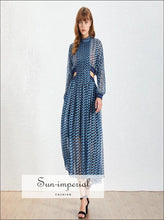 Women's blue boho A-line maxi dress
