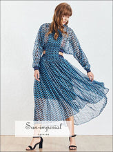Women's blue boho A-line maxi dress