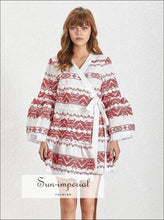 Women's embroidered wrap tie mini dress