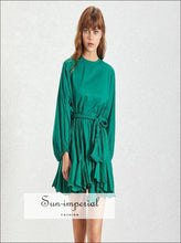 Women's green tie-dye A-line puff sleeve mini dress