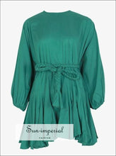 Women's green tie-dye A-line puff sleeve mini dress