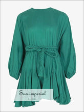Women's green tie-dye A-line puff sleeve mini dress