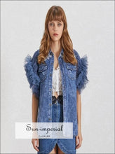 Women's mesh patchwork sleeveless denim jacket