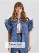 Women's mesh patchwork sleeveless denim jacket