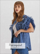 Women's mesh patchwork sleeveless denim jacket