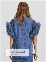 Women's mesh patchwork sleeveless denim jacket
