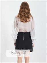 Women's mesh sheer bow collar long sleeve blouse