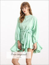 Women's mint tie-dye A-line puff sleeve mini dress