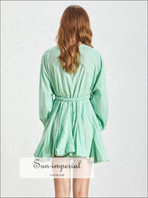 Women's mint tie-dye A-line puff sleeve mini dress