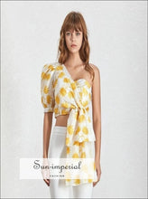 Women's off-shoulder puff sleeve printed crop top