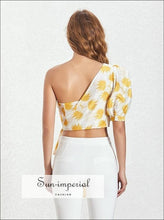 Women's off-shoulder puff sleeve printed crop top