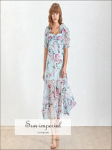 Women's printed off-shoulder puff sleeve midi dress