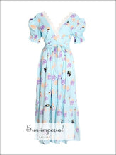 Women's printed off-shoulder puff sleeve midi dress