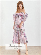 Women's printed off-shoulder puff sleeve midi dress