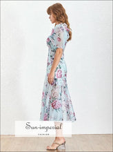 Women's printed off-shoulder puff sleeve midi dress