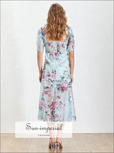 Women's printed off-shoulder puff sleeve midi dress