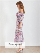 Women's printed off-shoulder puff sleeve midi dress