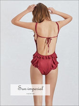 Women's red ruffle sleeveless backless bodysuit