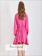 Women's rose tie-dye A-line puff sleeve mini dress