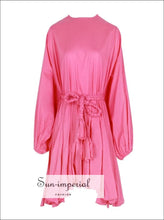 Women's rose tie-dye A-line puff sleeve mini dress