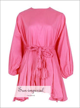 Women's rose tie-dye A-line puff sleeve mini dress