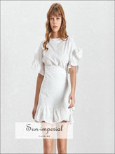 Women's ruffle lace-up asymmetrical mini dress