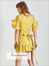 Women's ruffle lace-up asymmetrical mini dress