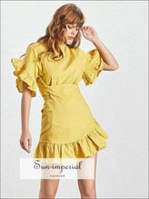 Women's ruffle lace-up asymmetrical mini dress